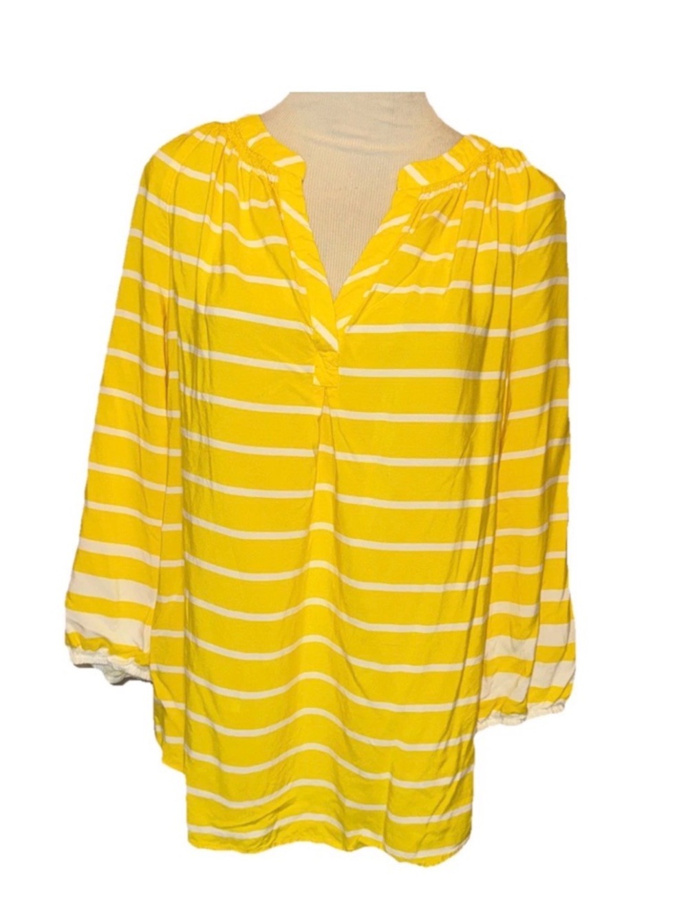 Crown & Ivy Yellow Striped Shirt 1X Blouse Top Summer
